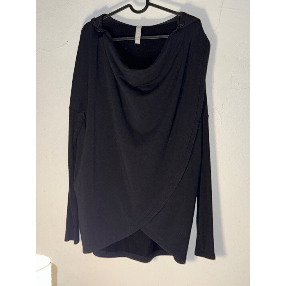 Athleta Purana Wrap Sweatshirt Women's Black Hooded Pockets Top Size XS